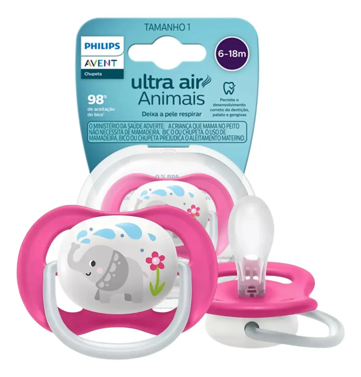 AVENT CHUPETA ULTRA AIR UNITARIA MENINA ELEFANTE 6-18M