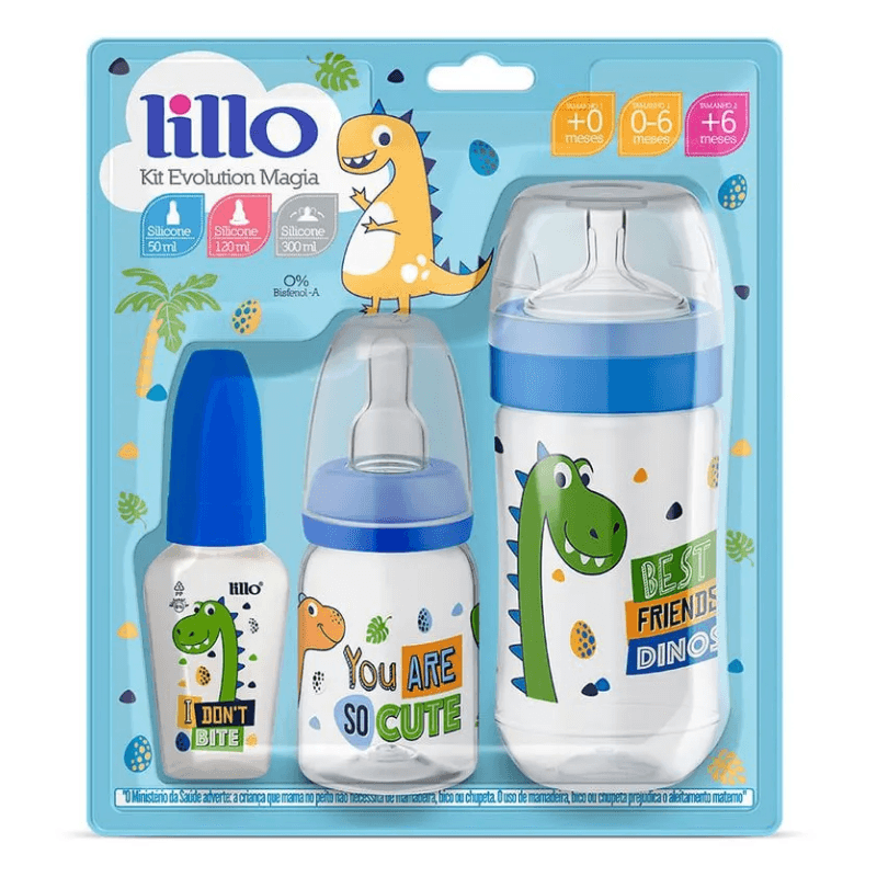 LILLO KIT 3 MAMADEIRAS EVOLUTION MAGIA DINO AZUL